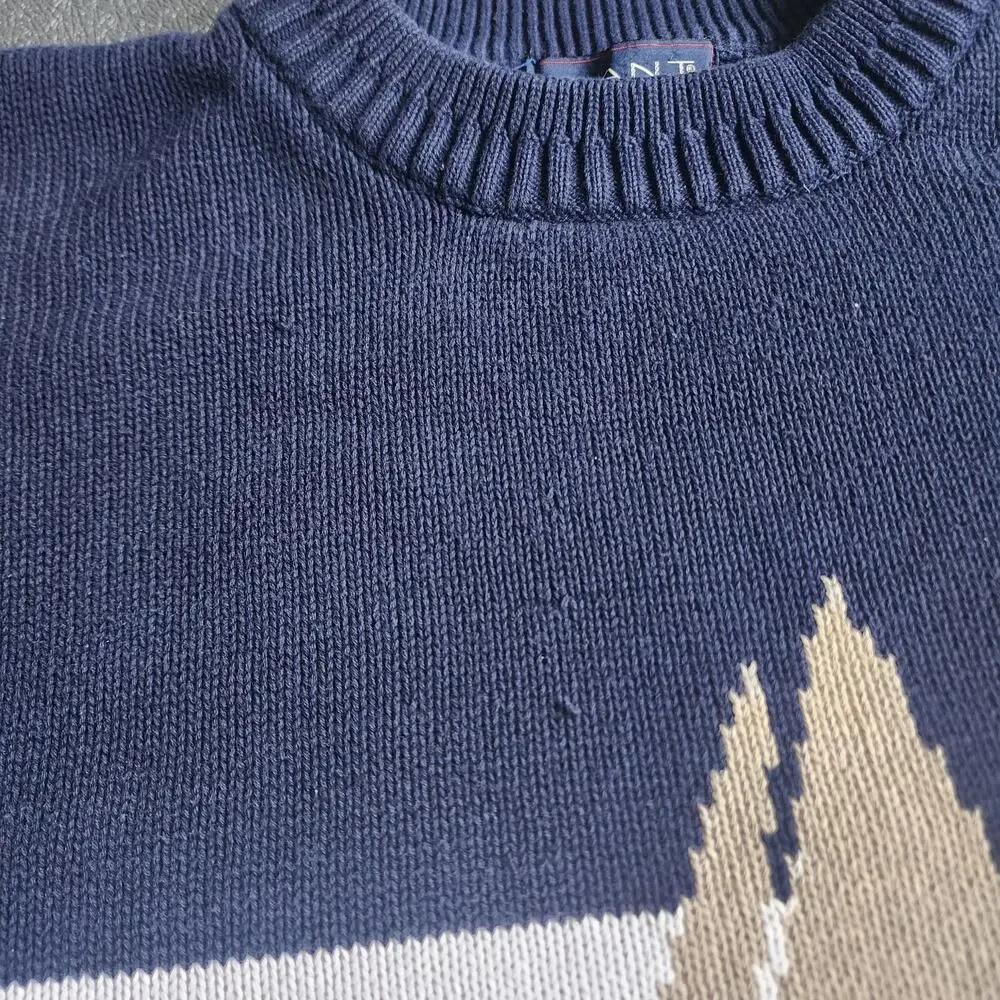 Vintage 90's GANT Sailboat Hand Intarsia Navy Sweater XXLT - Picture 5 of 7